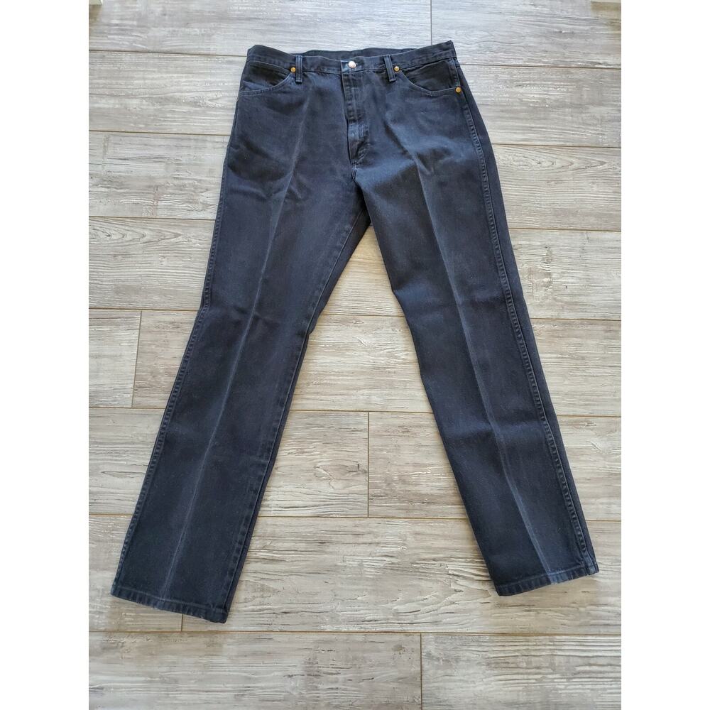 Used Wranglers Men's Black Jeans Sz 36/34 100% Cotton Straight Leg Deep Pockets